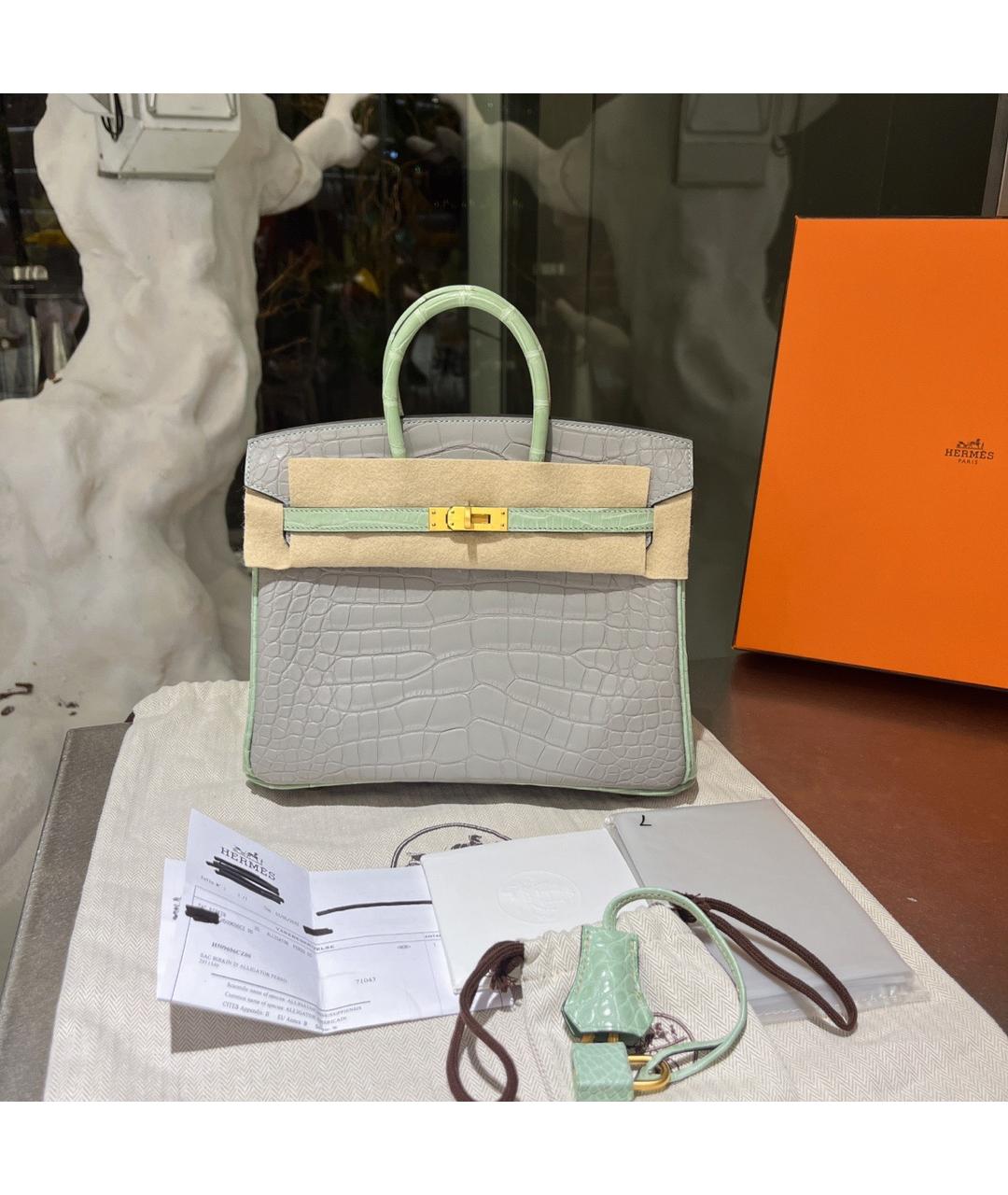 HERMES Серая сумка с короткими ручками из экзотической кожи, фото 2