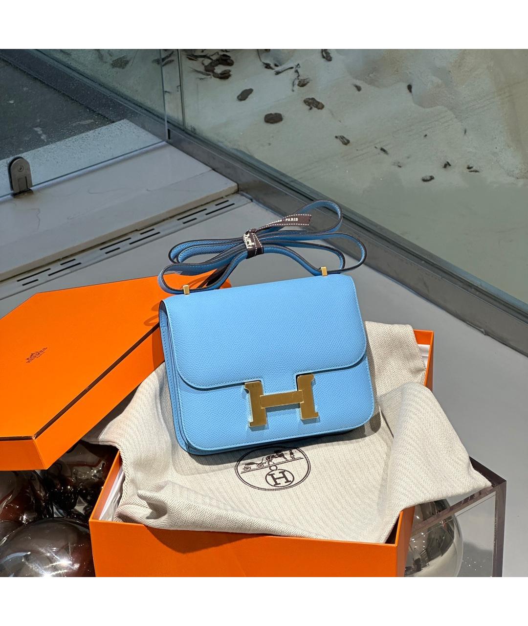 HERMES Голубая кожаная сумка через плечо, фото 3
