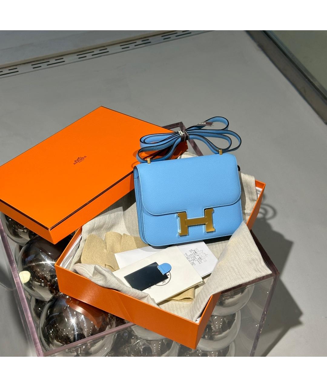 HERMES Голубая кожаная сумка через плечо, фото 2