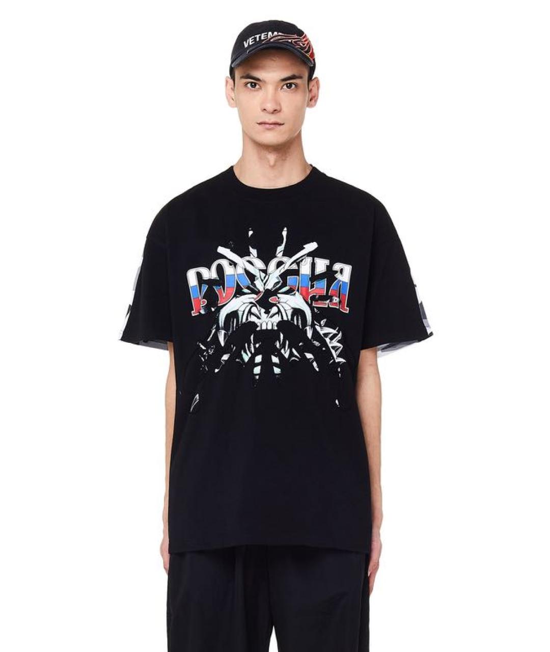 VETEMENTS Черная хлопковая футболка, фото 8
