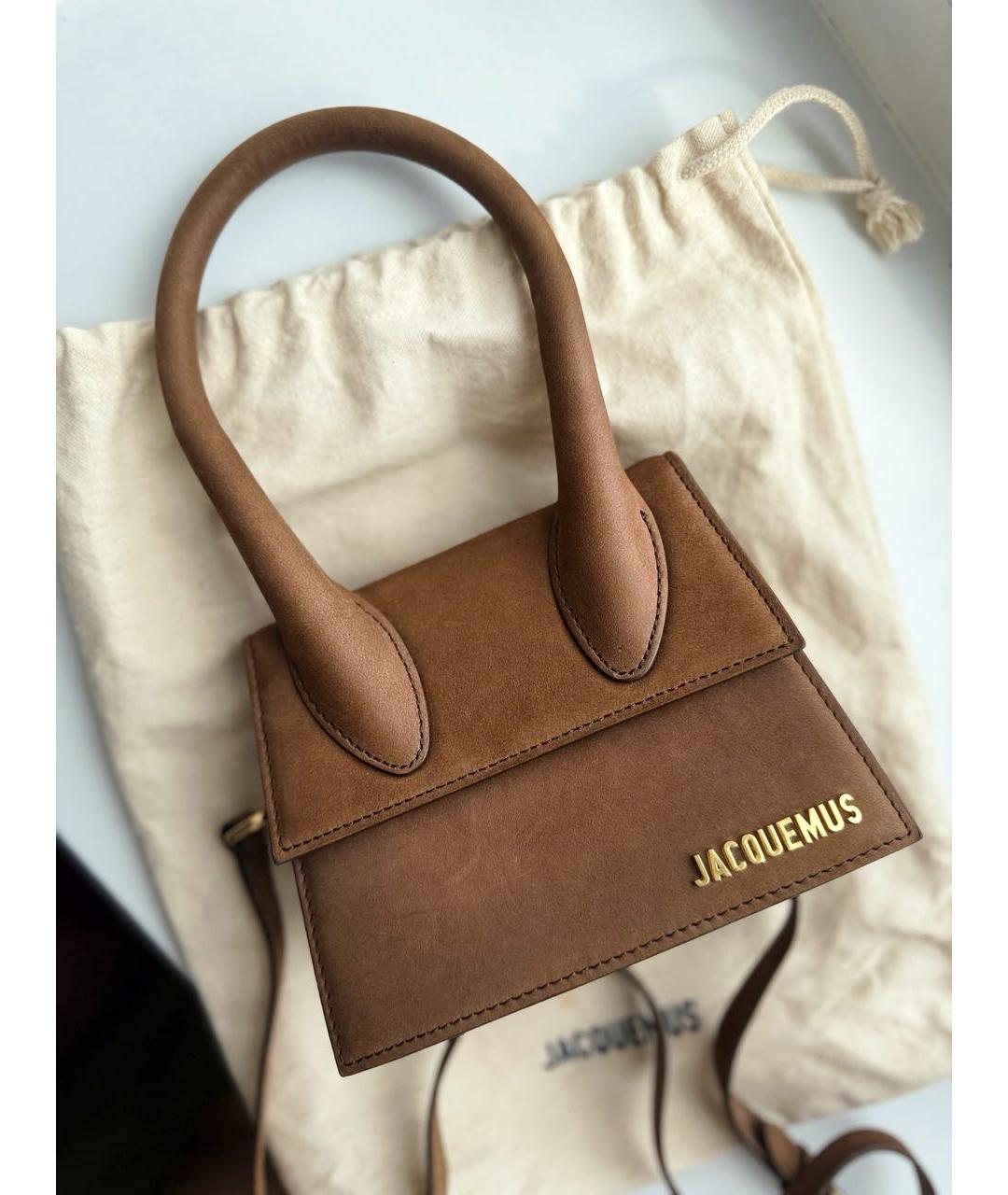 JACQUEMUS Коричневая замшевая сумка через плечо, фото 4