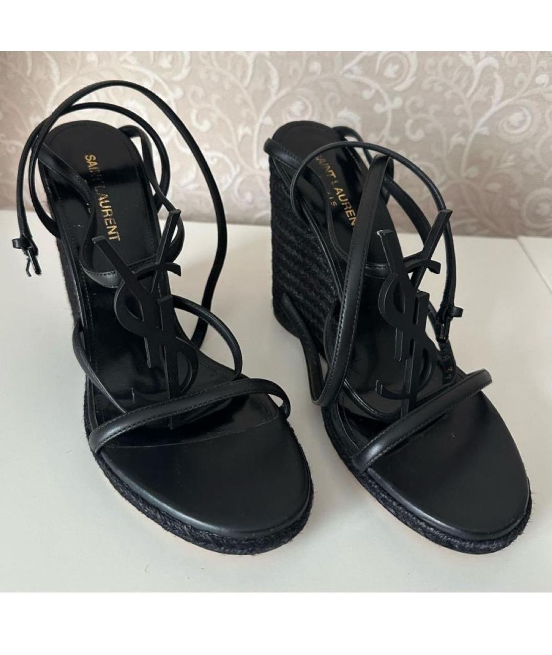 SAINT LAURENT Черные кожаные босоножки, фото 2