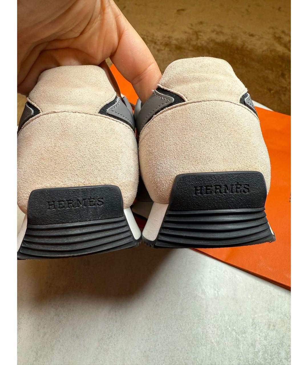 HERMES Бежевые замшевые кроссовки, фото 5