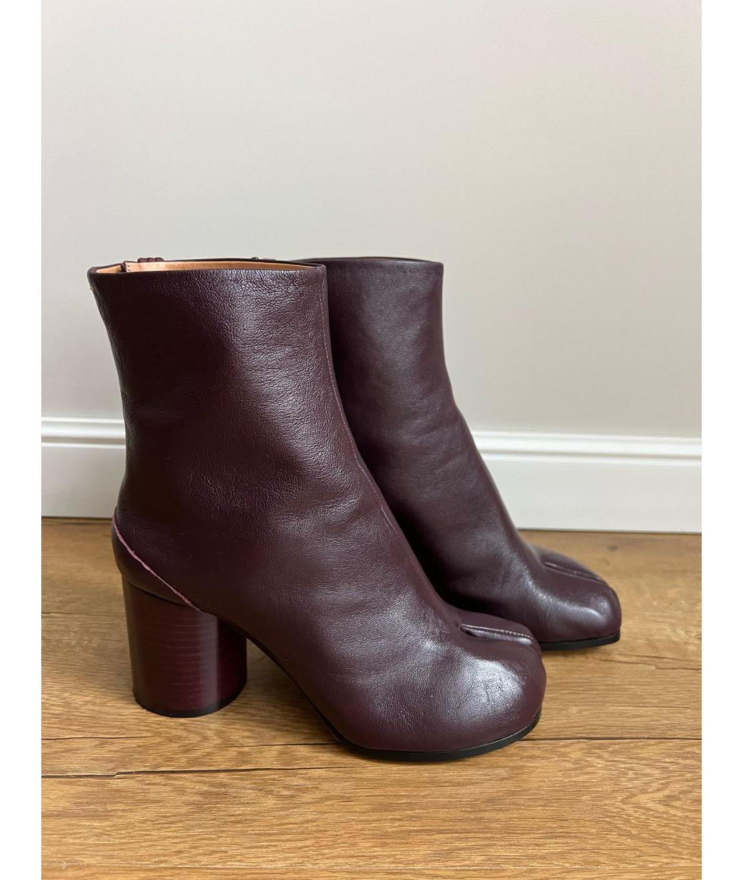 MAISON MARGIELA Бордовые кожаные ботильоны, фото 7