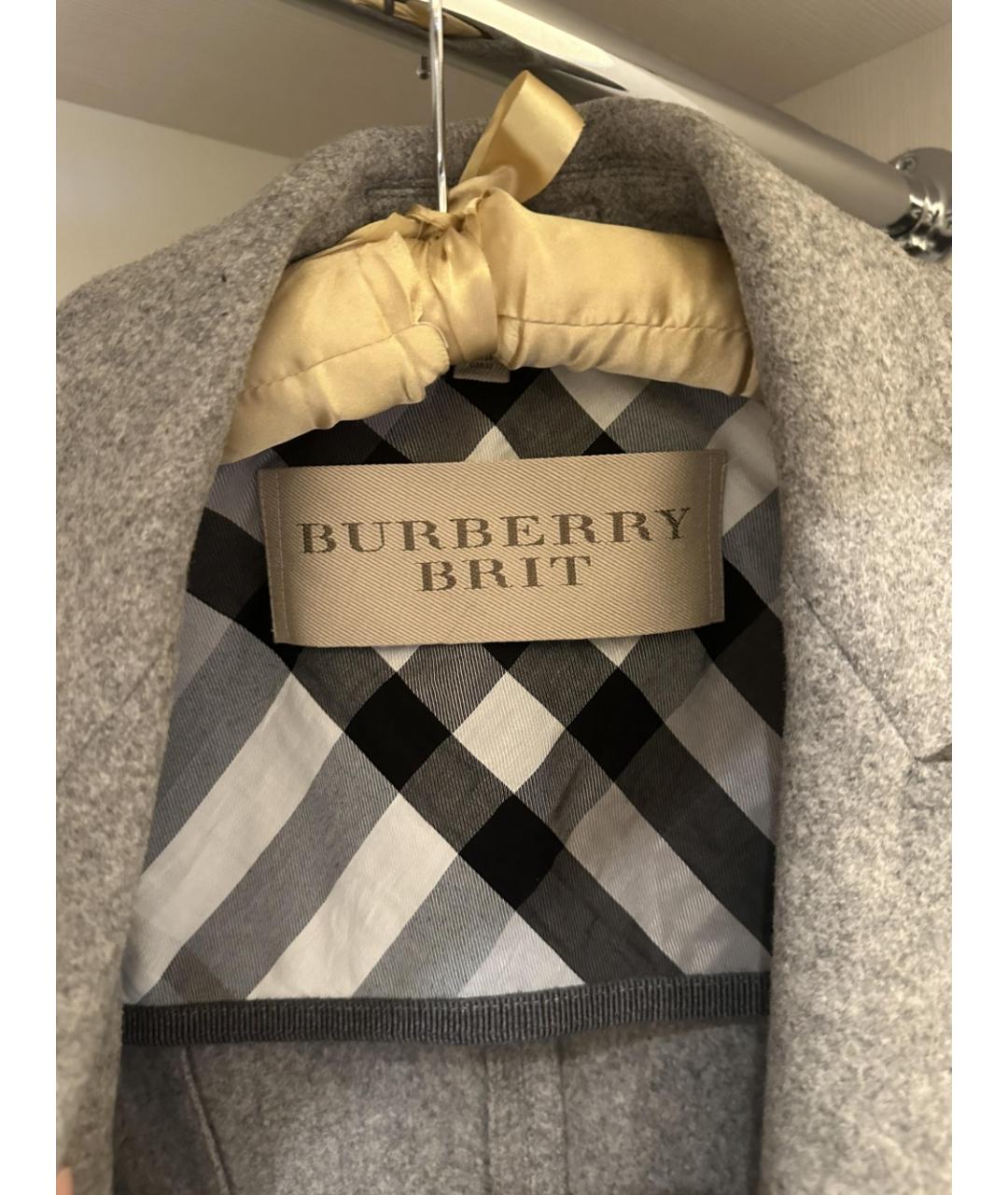 BURBERRY Серое шерстяное пальто, фото 5