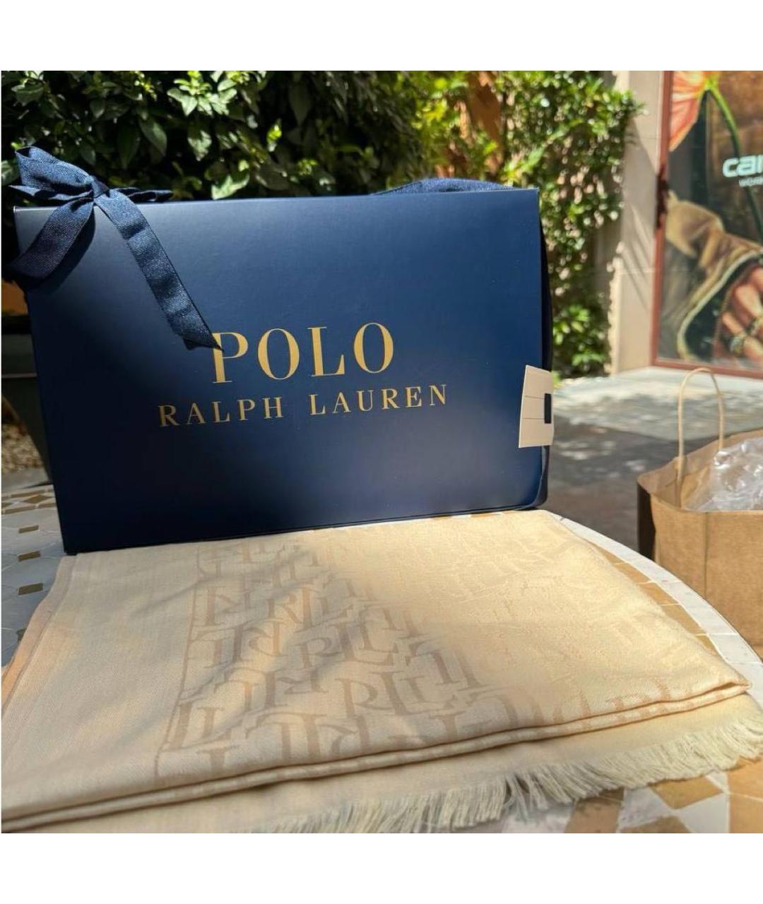 POLO RALPH LAUREN Бежевый хлопковый платок, фото 4