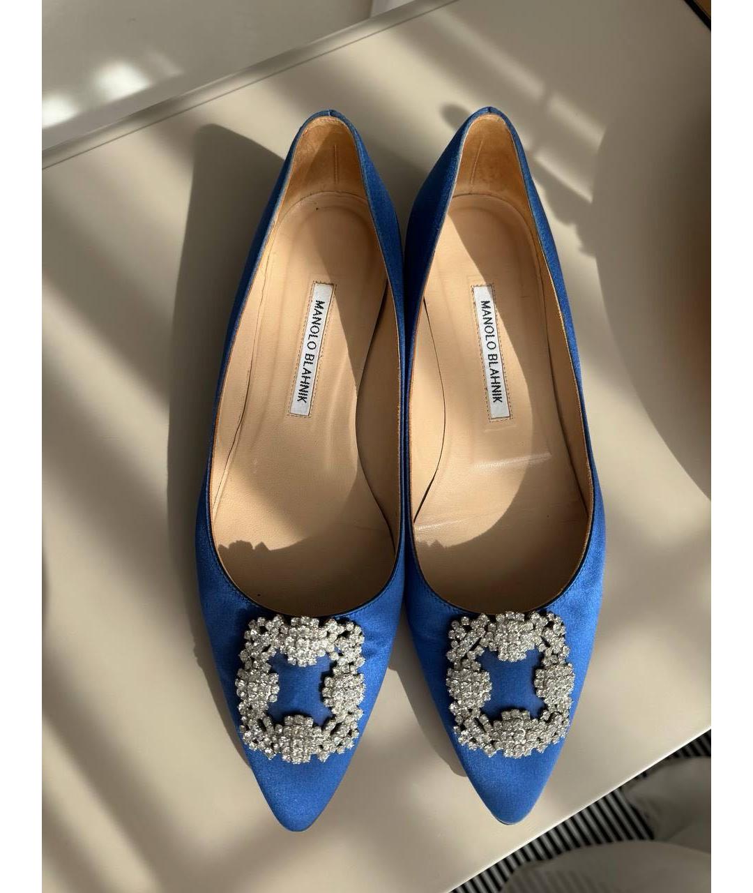 MANOLO BLAHNIK Синие текстильные балетки, фото 2