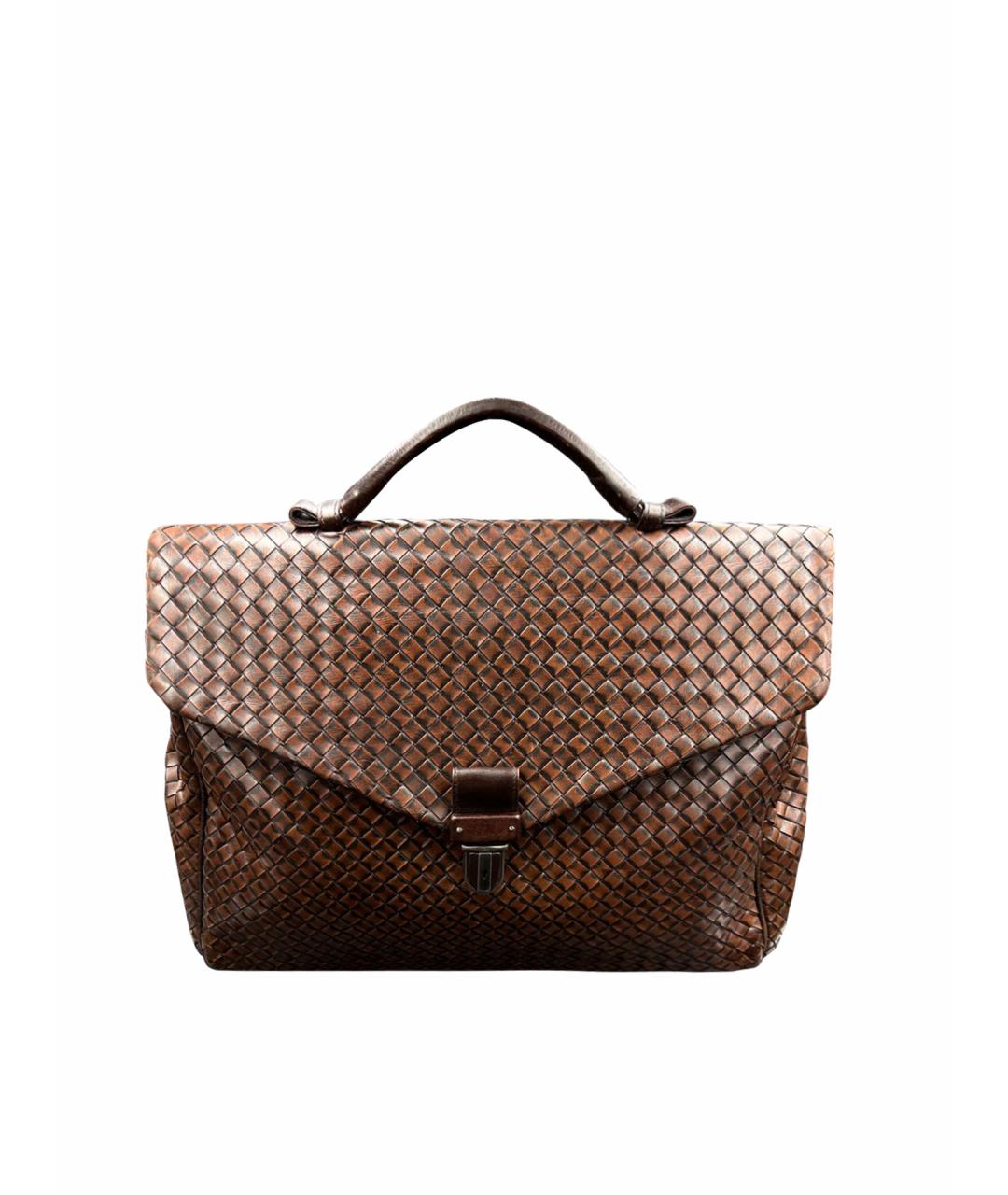 BOTTEGA VENETA Коричневый кожаный портфель, фото 1