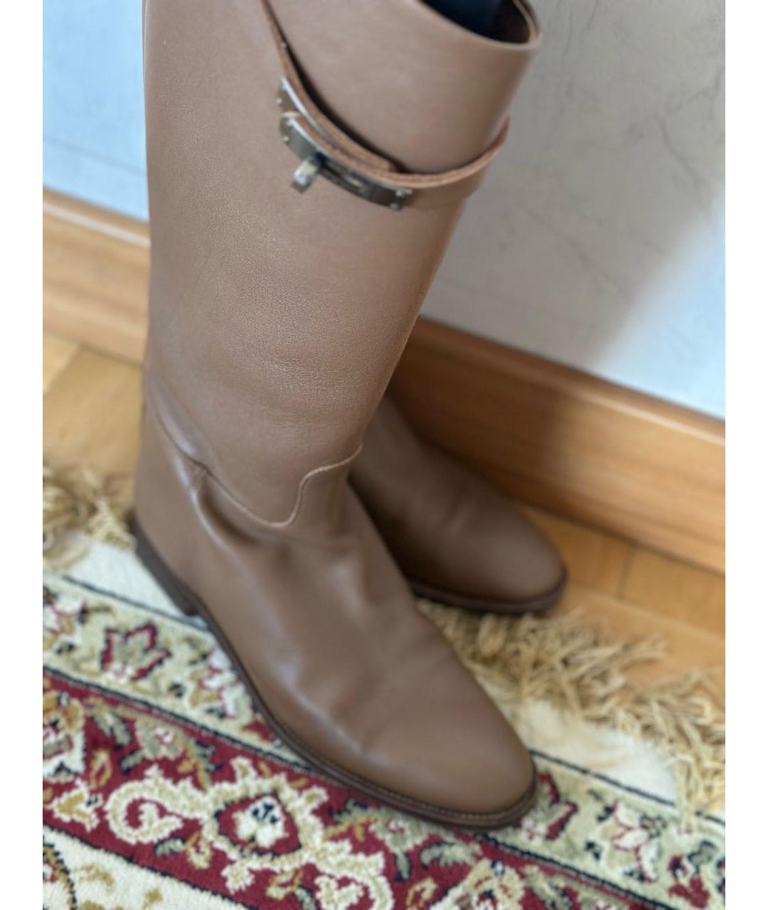 HERMES Коричневые кожаные сапоги, фото 5