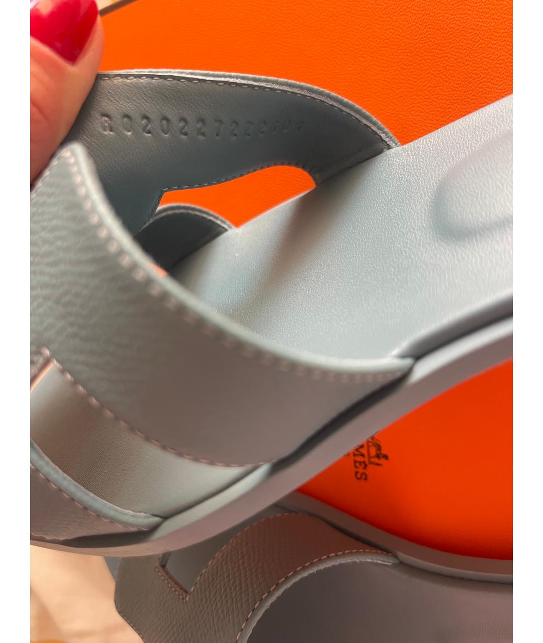 HERMES Голубые кожаные шлепанцы, фото 2