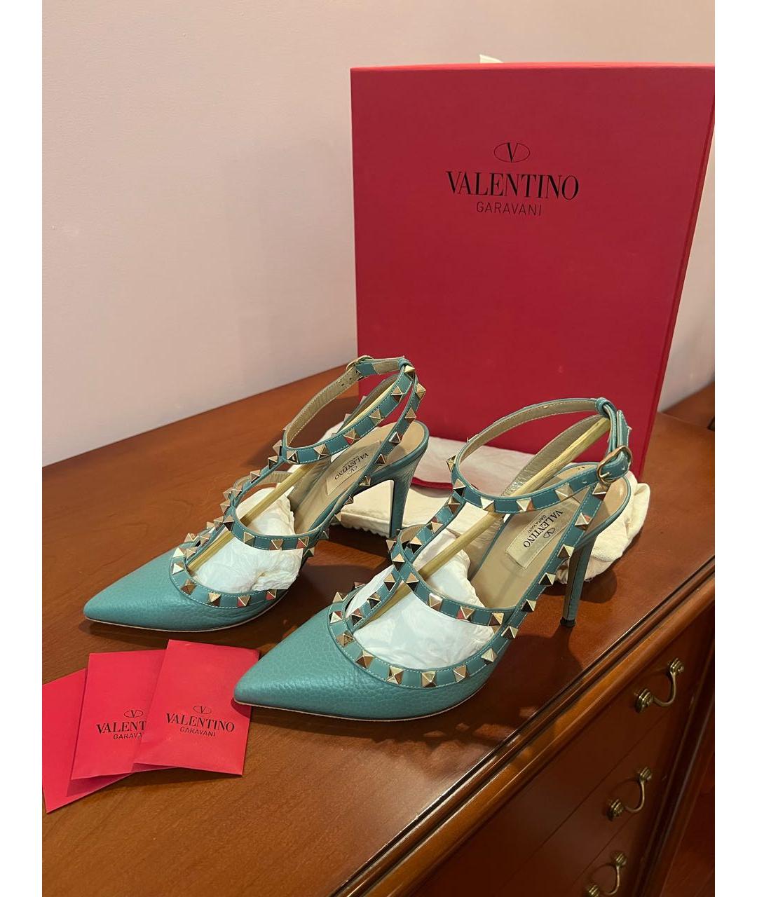 VALENTINO Бирюзовые кожаные босоножки, фото 2