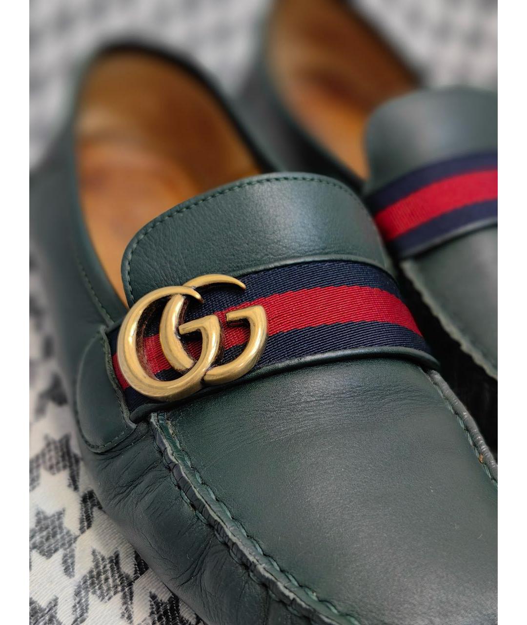 GUCCI Зеленые кожаные мокасины, фото 5