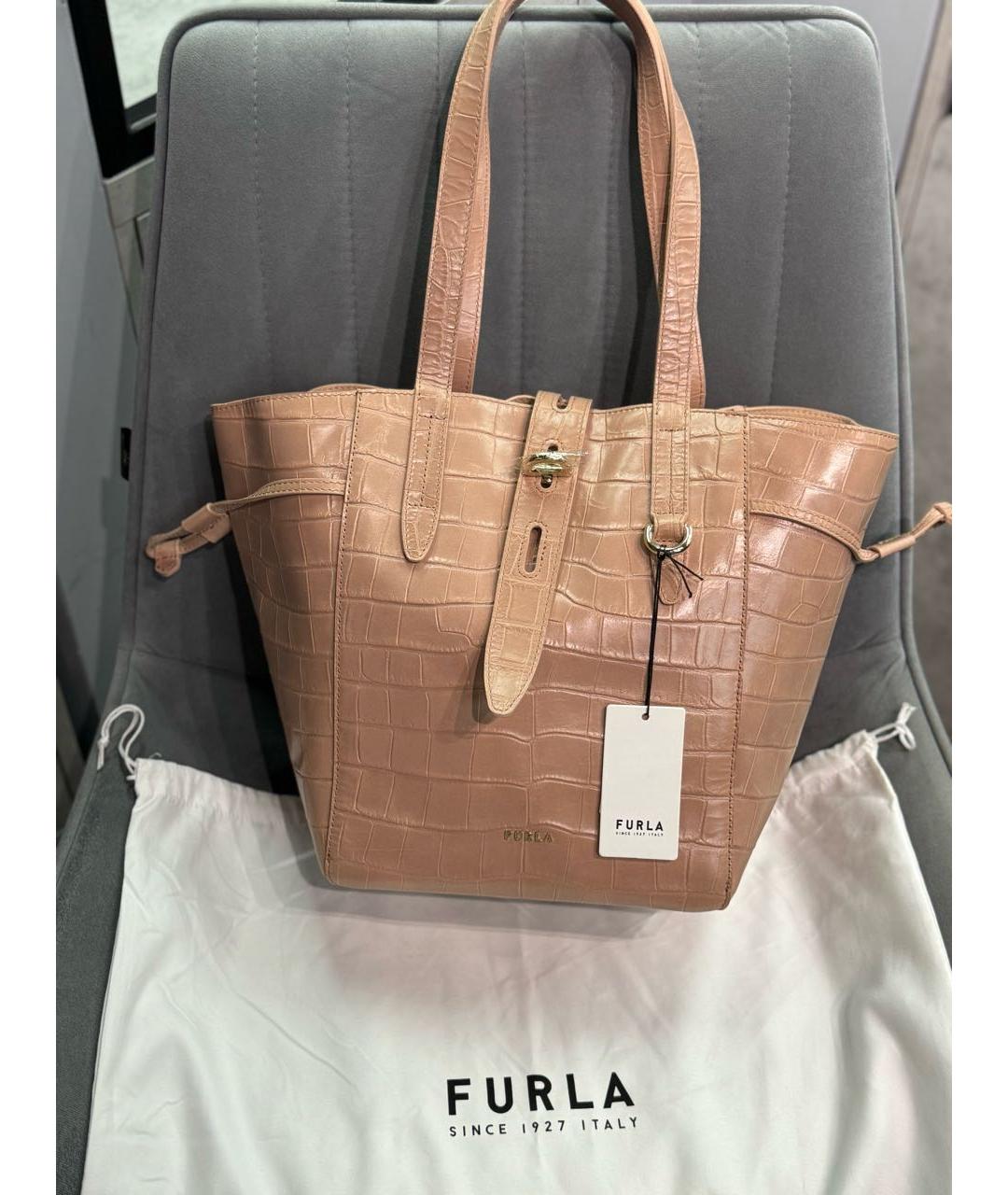 FURLA Бежевая кожаная сумка тоут, фото 2