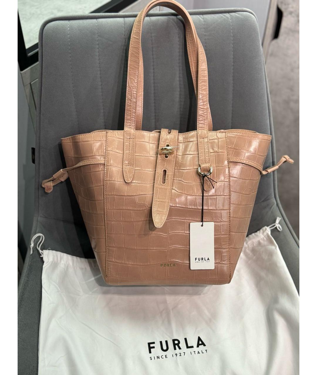 FURLA Бежевая кожаная сумка тоут, фото 3