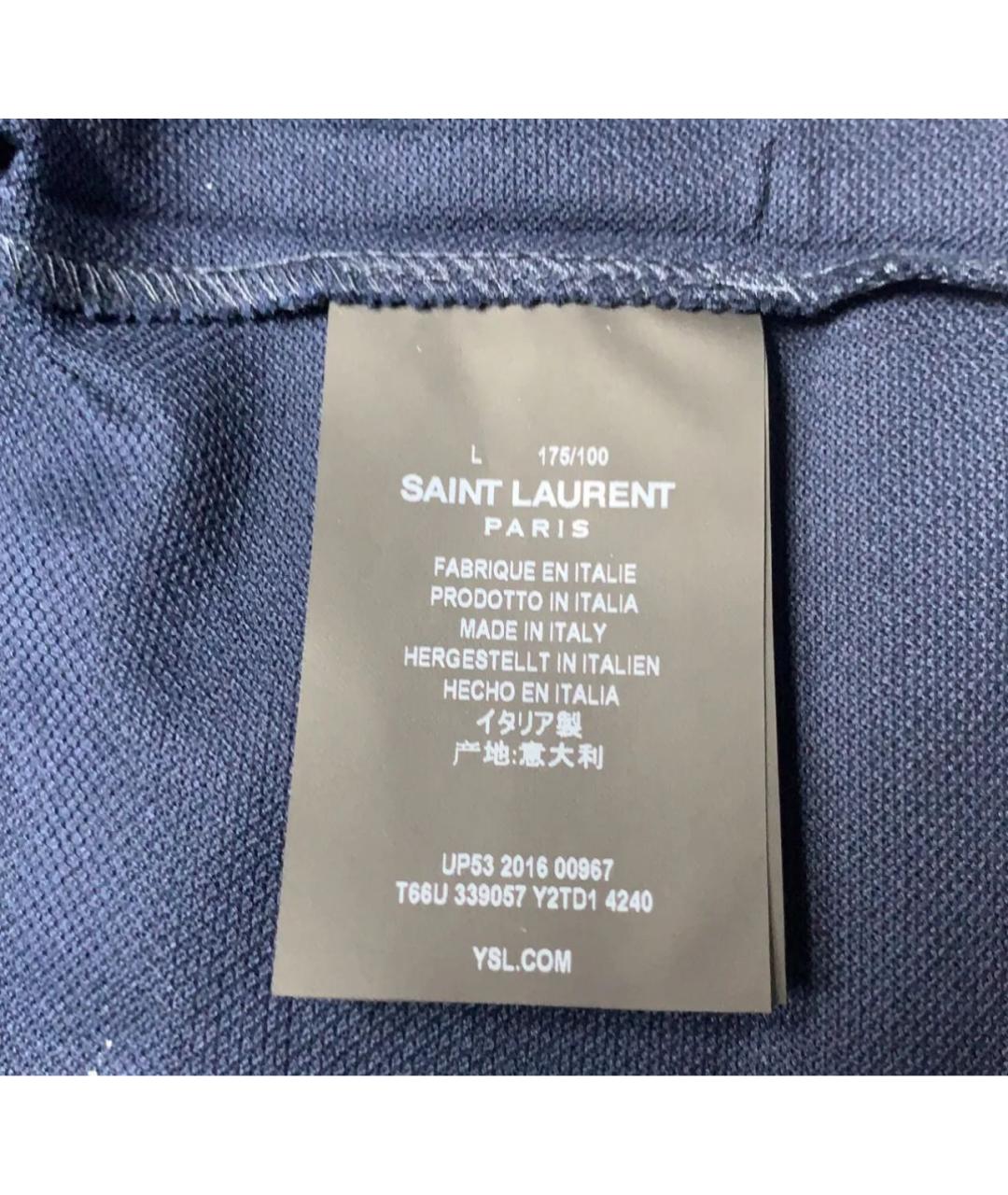 SAINT LAURENT Темно-синяя хлопковая футболка, фото 4