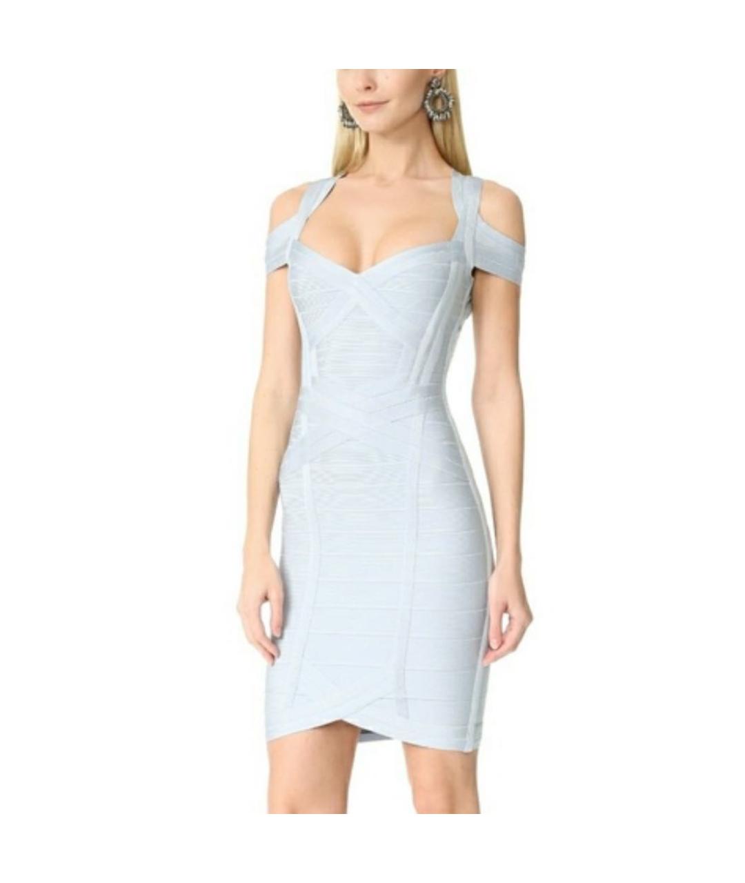 HERVE LEGER Голубое коктейльное платье, фото 4