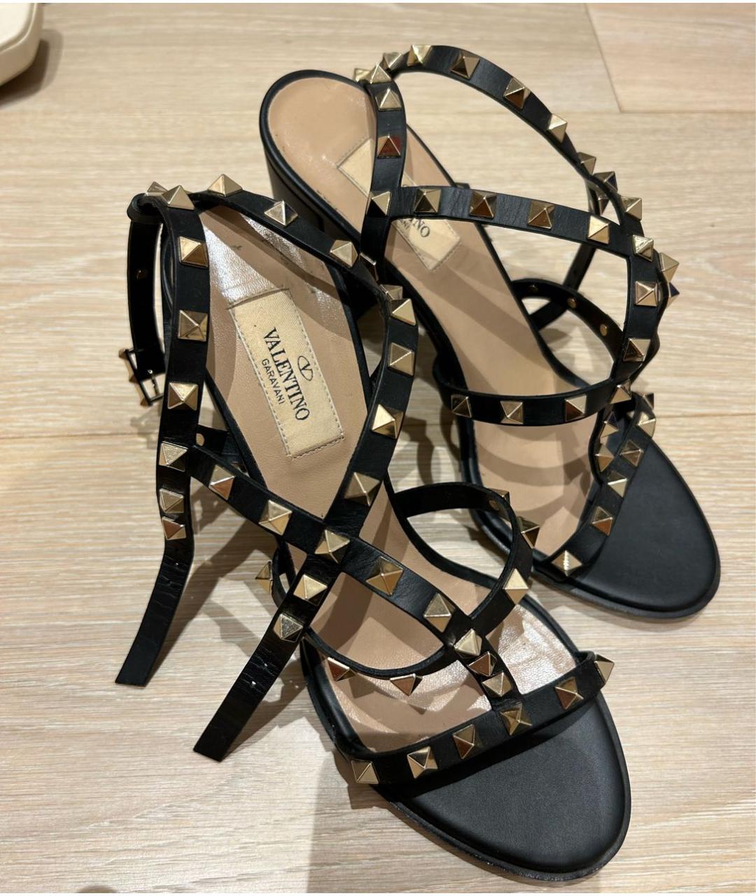 VALENTINO Черные кожаные босоножки, фото 4