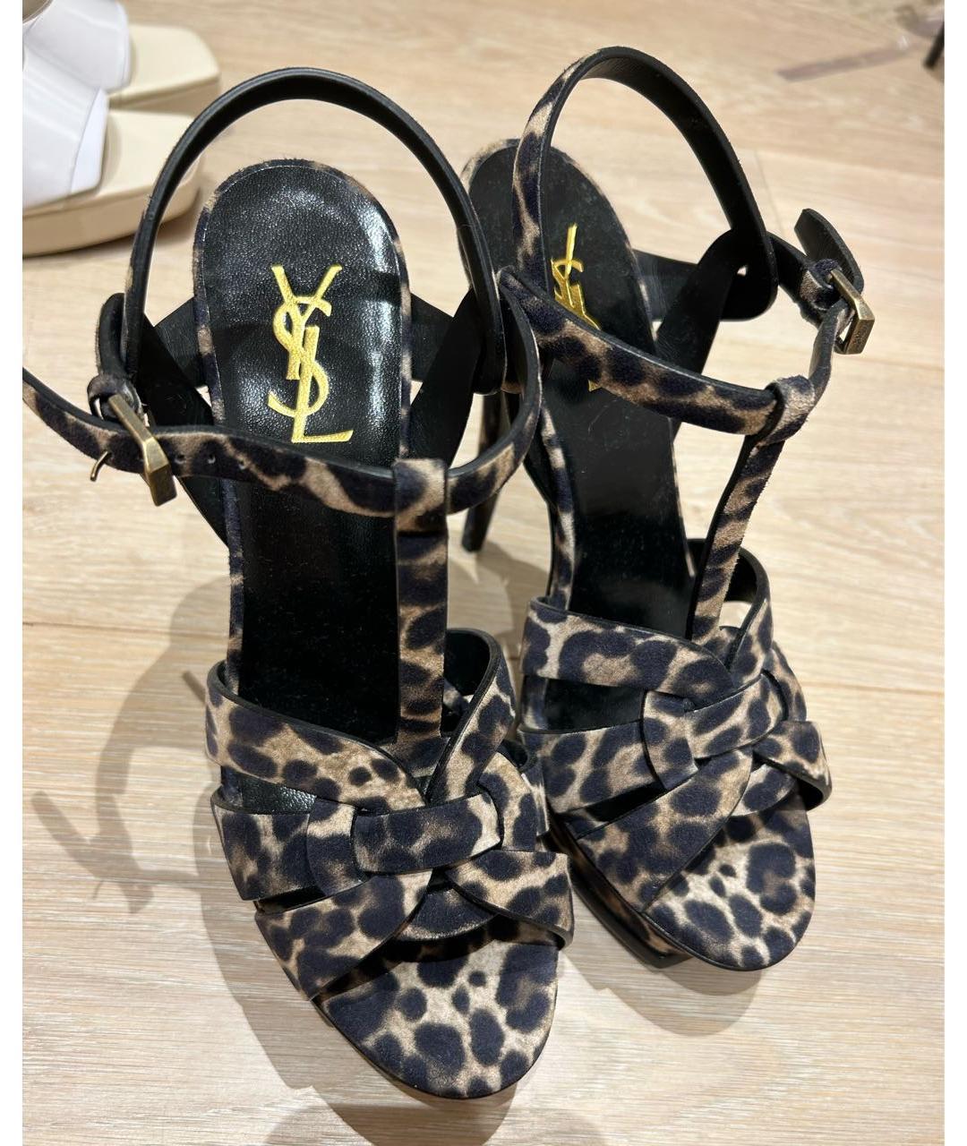 SAINT LAURENT Черные кожаные босоножки, фото 4