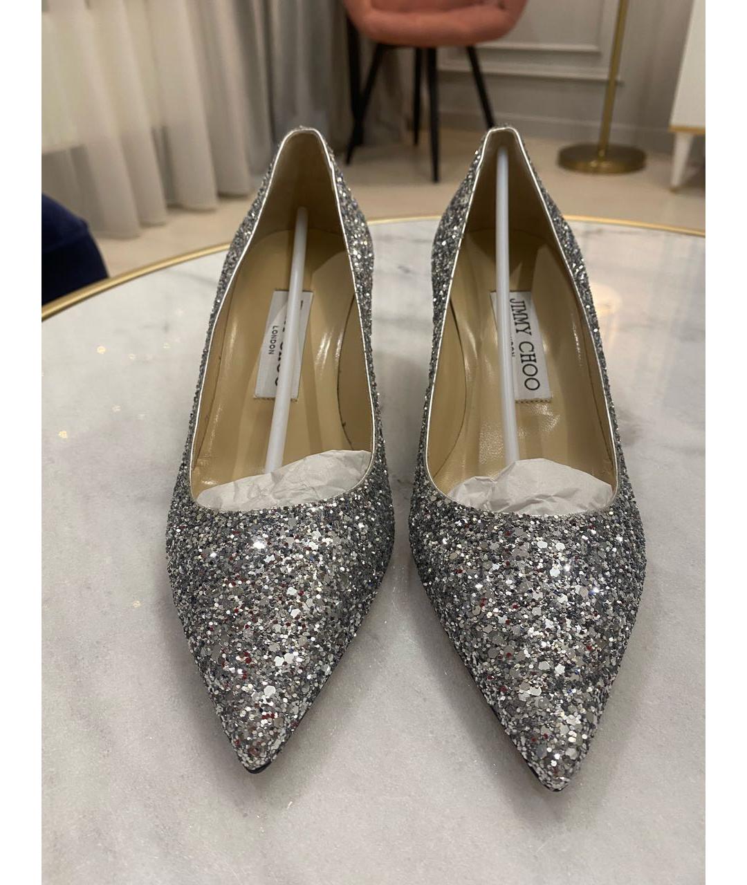 JIMMY CHOO Серебряные кожаные свадебные туфли на низком каблуке, фото 2