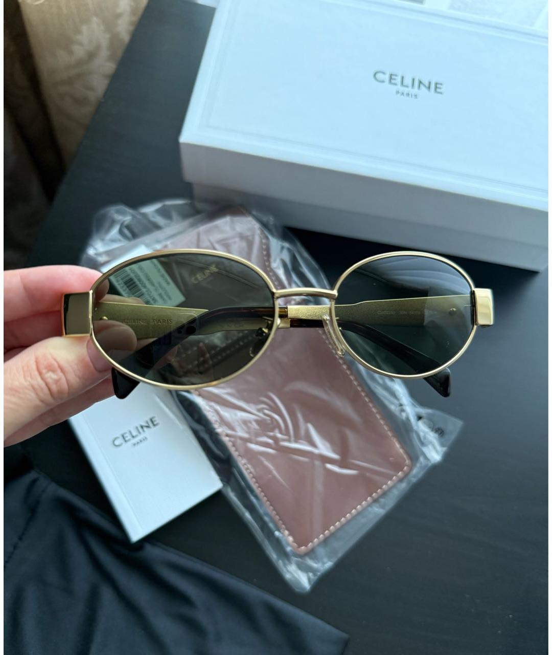 CELINE Золотые металлические солнцезащитные очки, фото 2