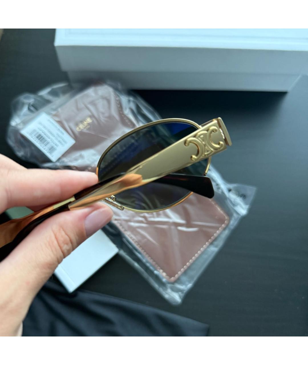 CELINE Золотые металлические солнцезащитные очки, фото 3