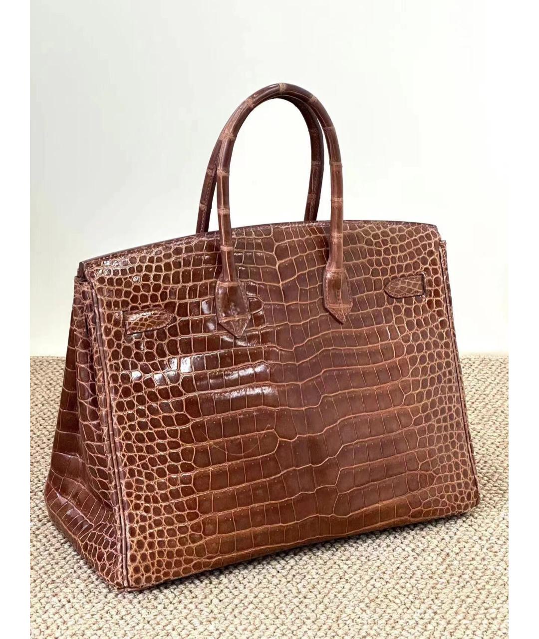 HERMES Коричневая сумка с короткими ручками из экзотической кожи, фото 2