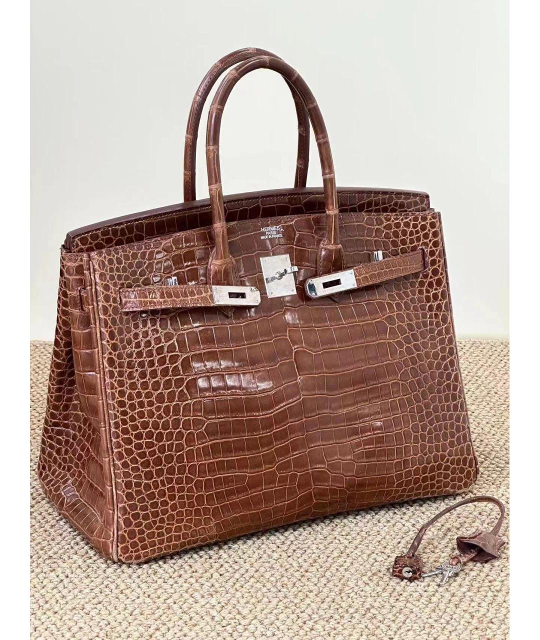 HERMES Коричневая сумка с короткими ручками из экзотической кожи, фото 3