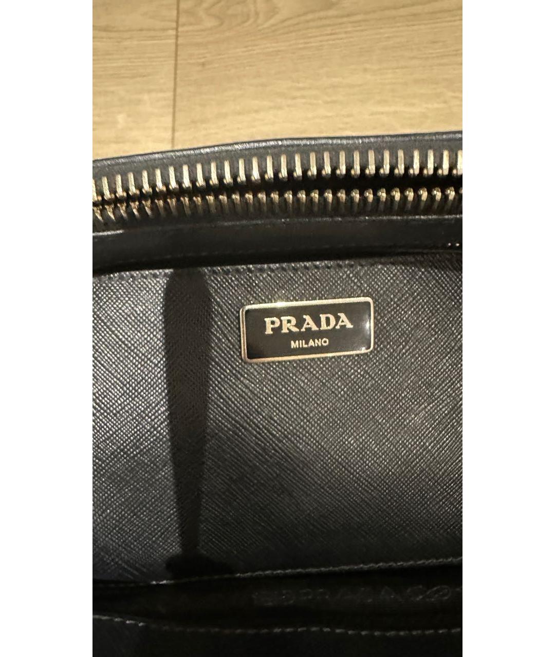 PRADA Черная кожаная сумка тоут, фото 7