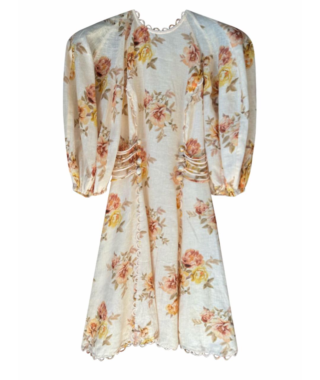 ZIMMERMANN Бежевое льняное повседневное платье, фото 1