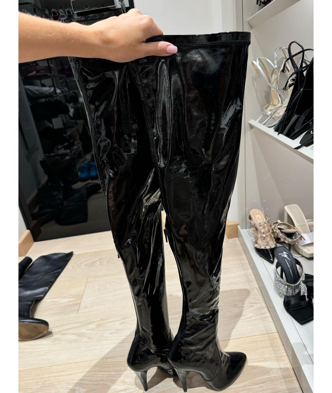 SAINT LAURENT Черные кожаные ботфорты, фото 2