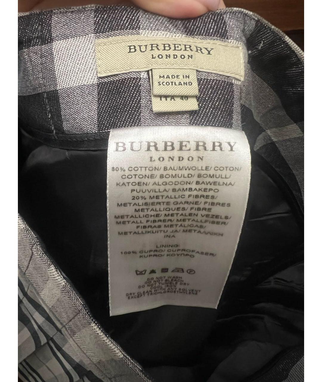 BURBERRY Серая хлопко-эластановая юбка мини, фото 6