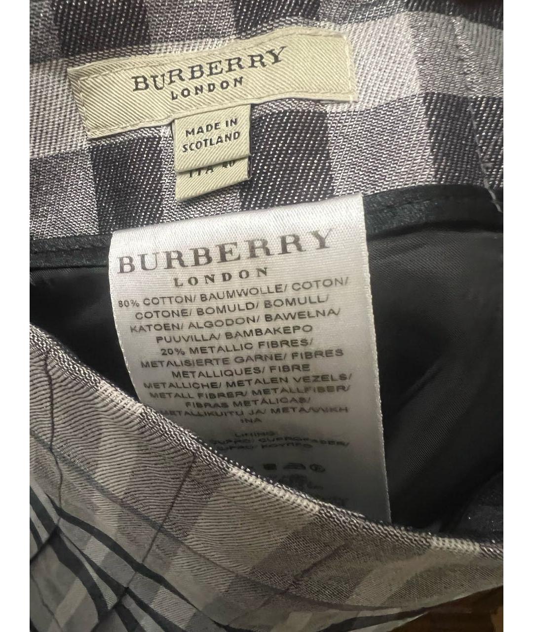 BURBERRY Серая хлопко-эластановая юбка мини, фото 8