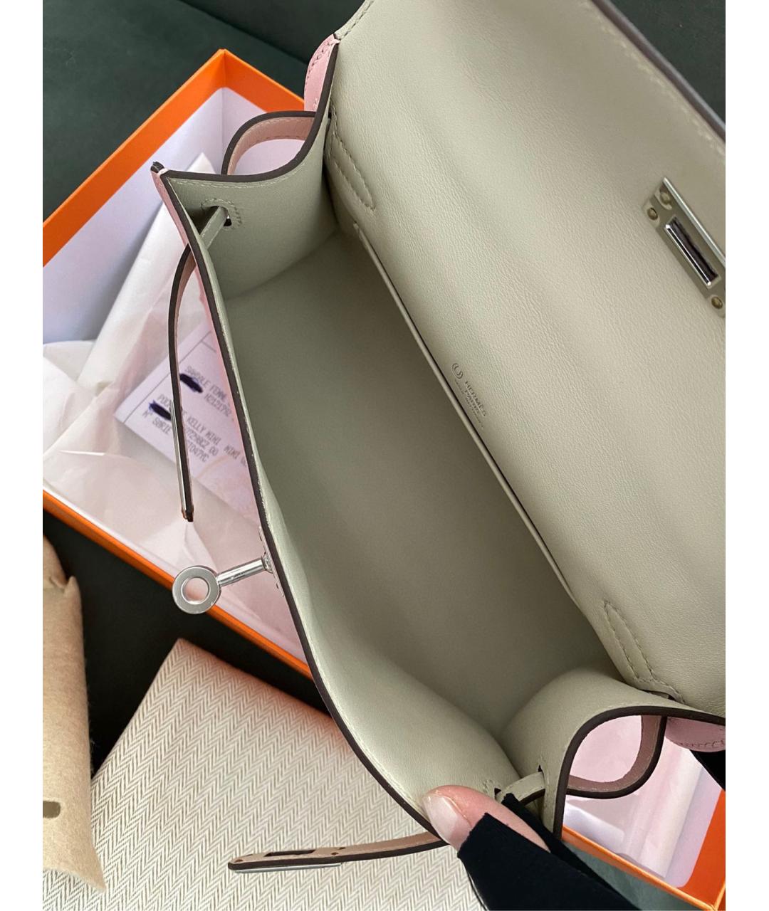 HERMES Розовая кожаная сумка с короткими ручками, фото 7