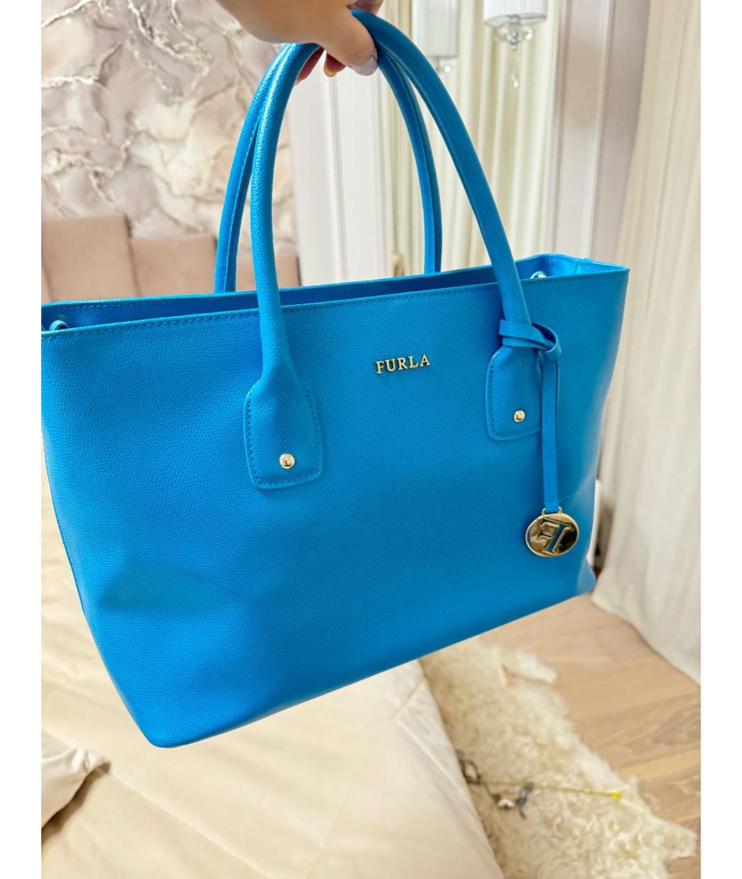 FURLA Бирюзовая кожаная сумка тоут, фото 3