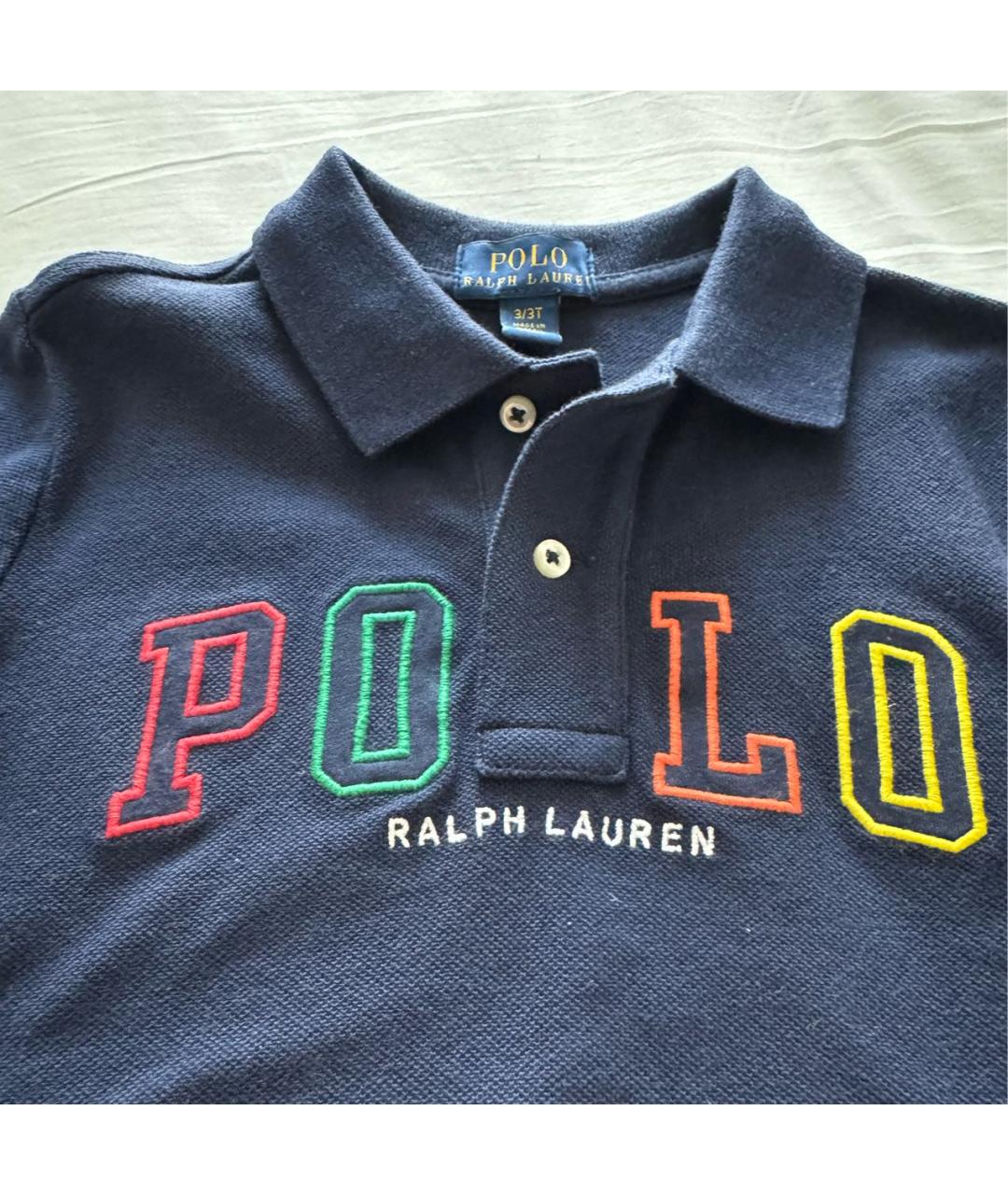 RALPH LAUREN Темно-синяя хлопковая детская футболка, фото 2