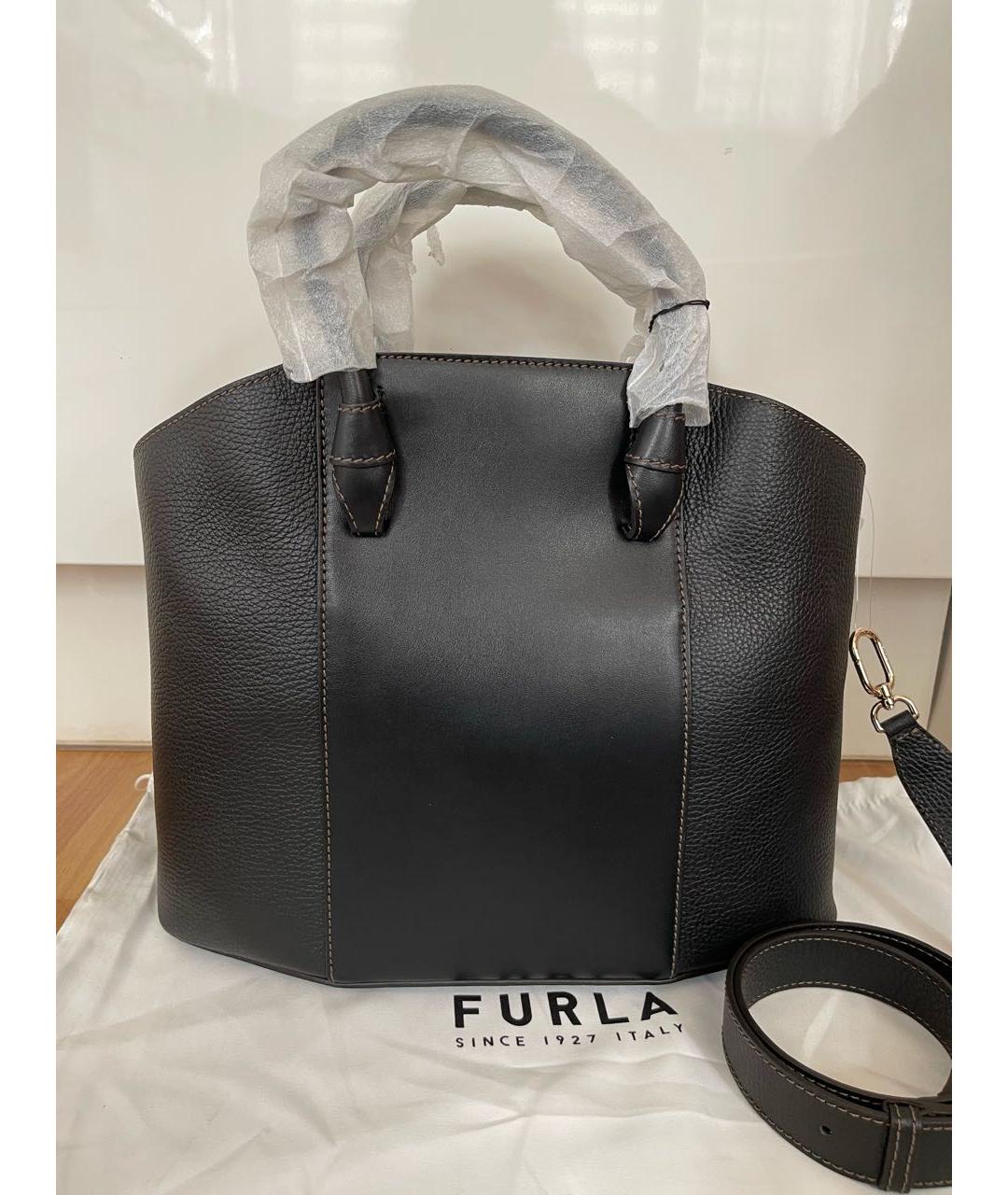 FURLA Черная кожаная сумка с короткими ручками, фото 5