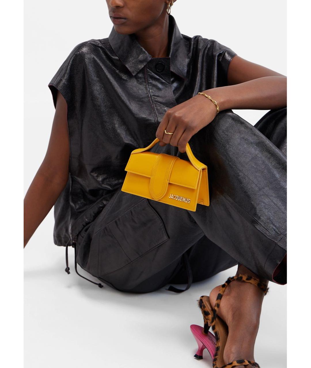 JACQUEMUS Оранжевая кожаная сумка с короткими ручками, фото 6