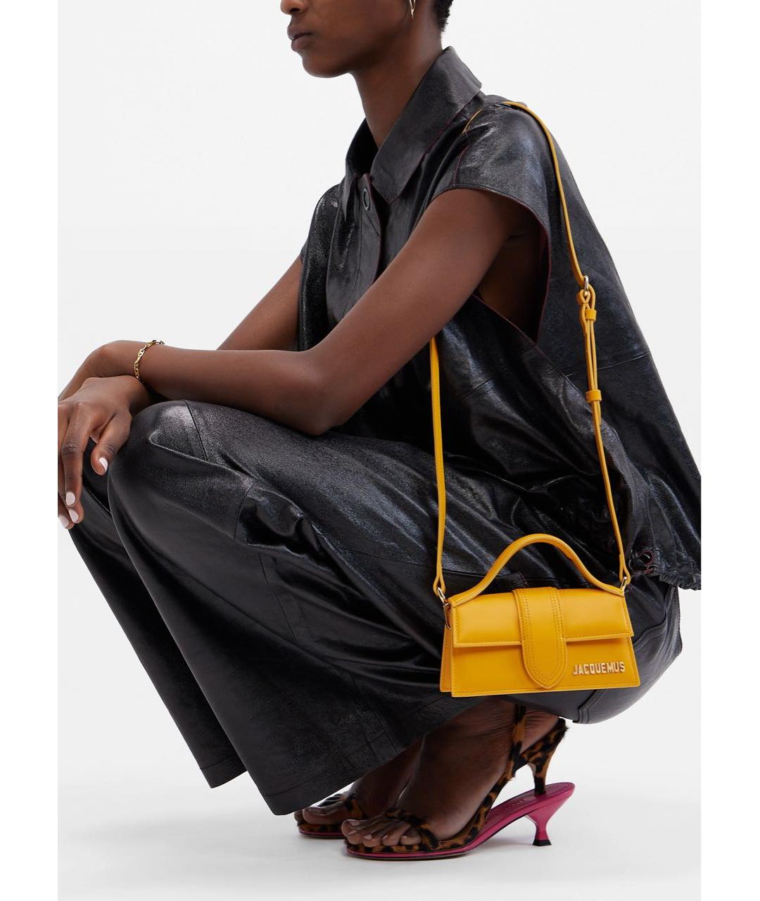 JACQUEMUS Оранжевая кожаная сумка с короткими ручками, фото 7