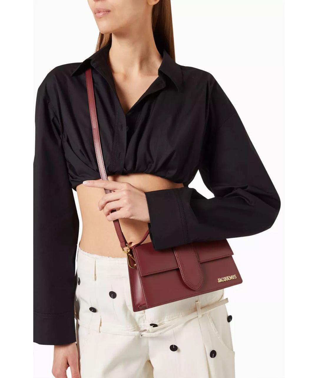 JACQUEMUS Бордовая кожаная сумка с короткими ручками, фото 7