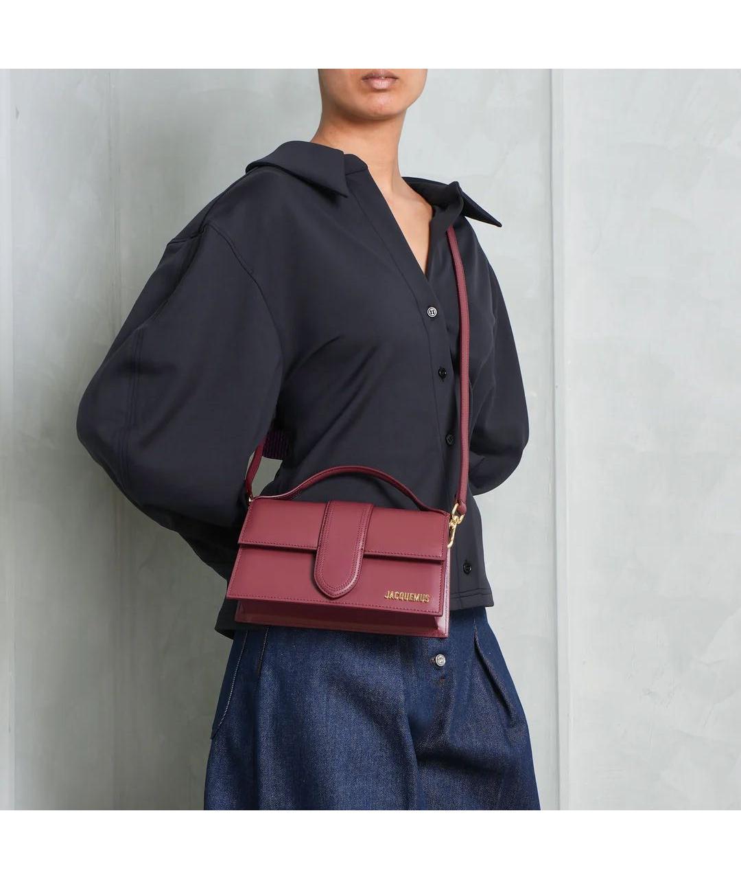 JACQUEMUS Бордовая кожаная сумка с короткими ручками, фото 7