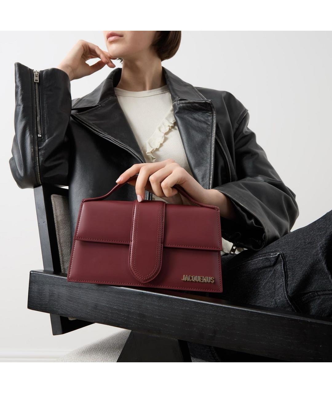 JACQUEMUS Бордовая кожаная сумка с короткими ручками, фото 2