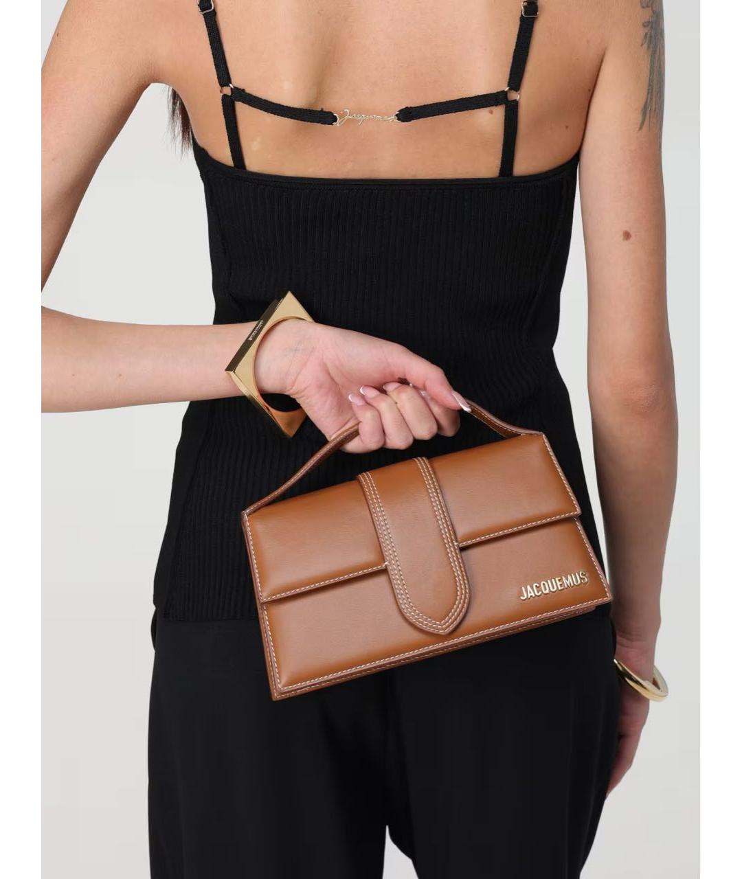 JACQUEMUS Коричневая кожаная сумка с короткими ручками, фото 5