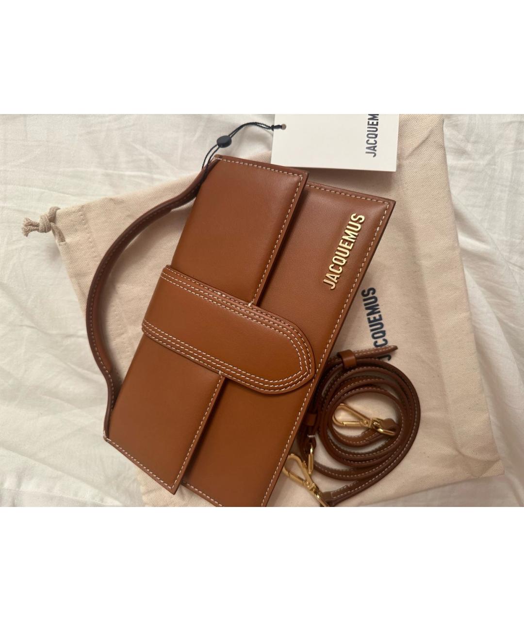 JACQUEMUS Коричневая кожаная сумка с короткими ручками, фото 2