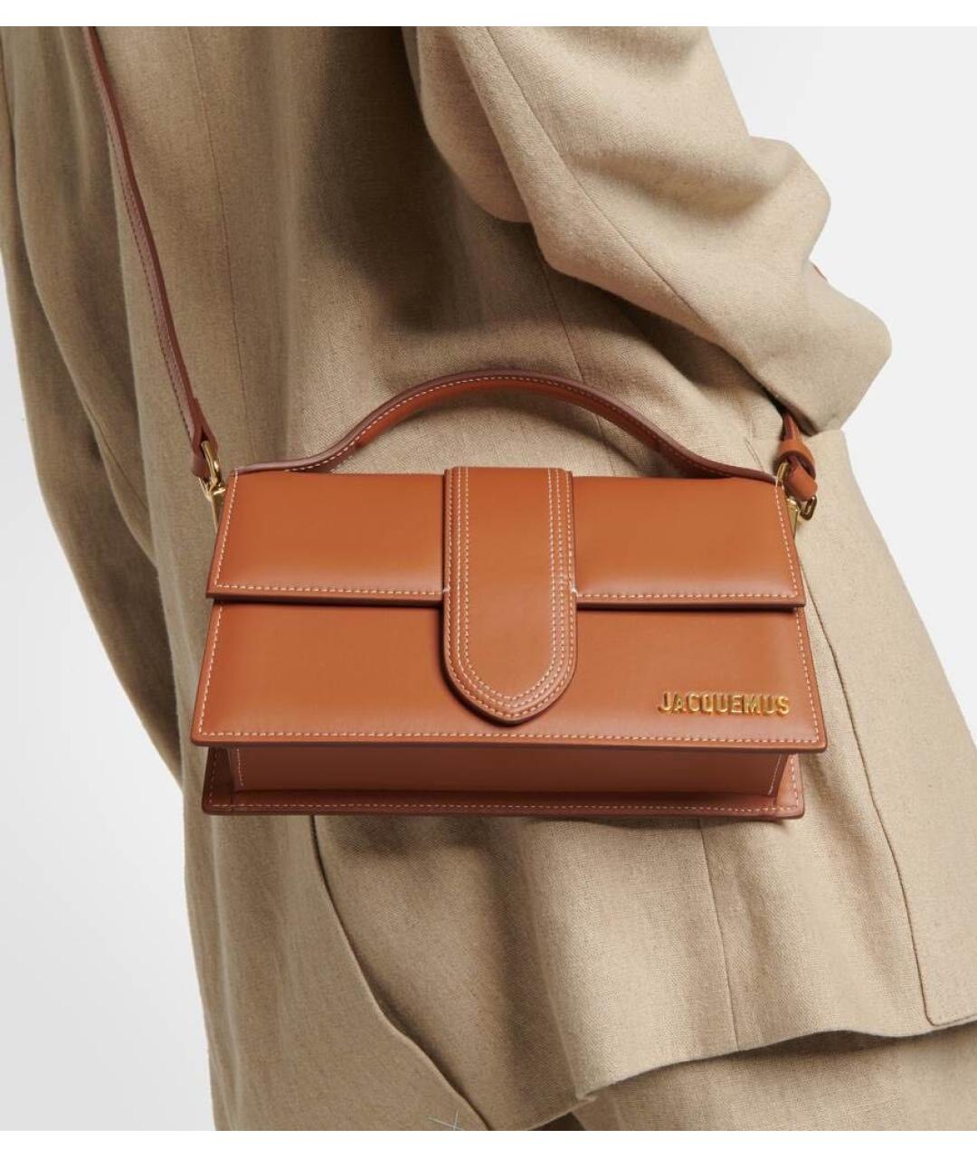 JACQUEMUS Коричневая кожаная сумка с короткими ручками, фото 4