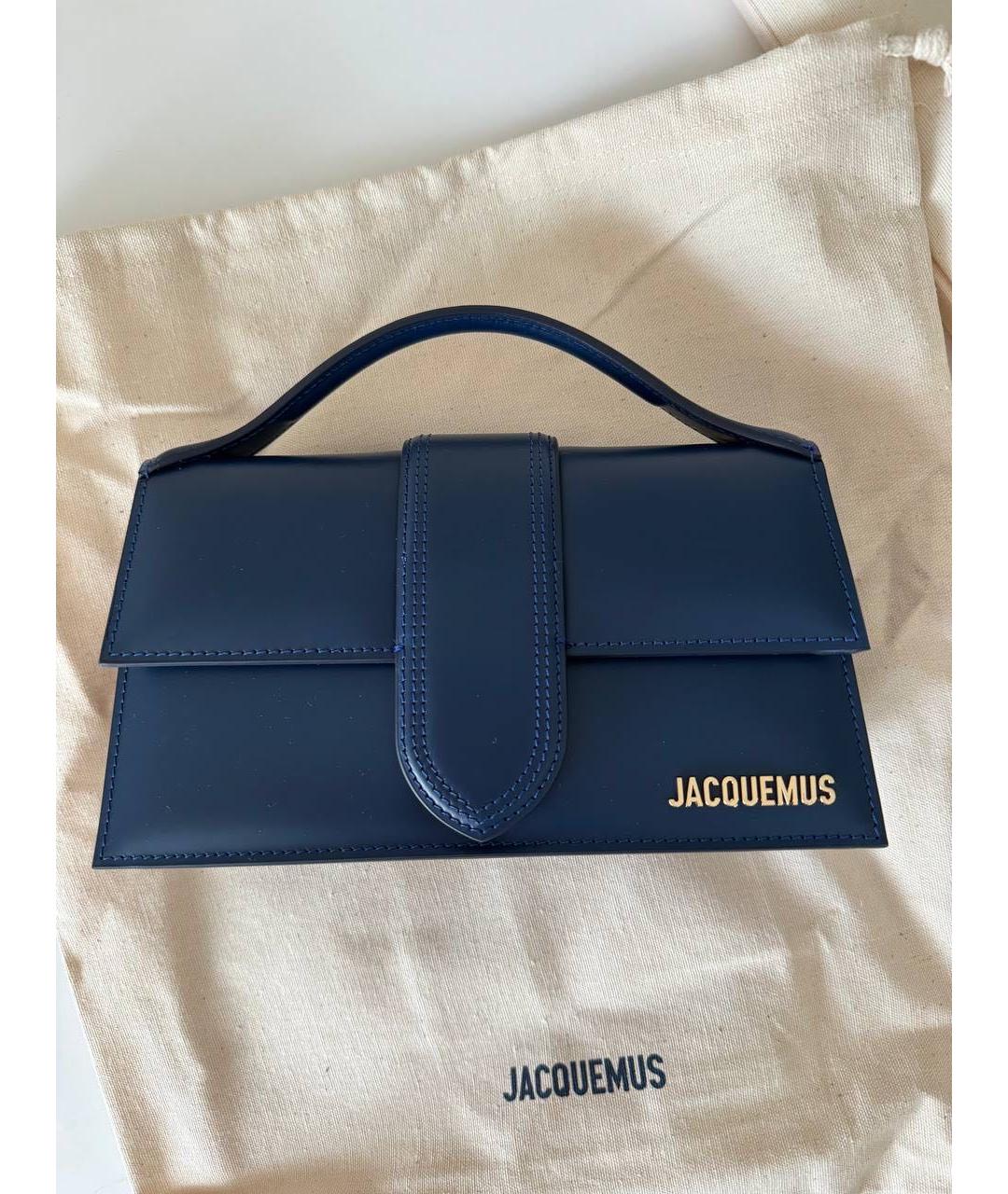 JACQUEMUS Темно-синяя кожаная сумка с короткими ручками, фото 6