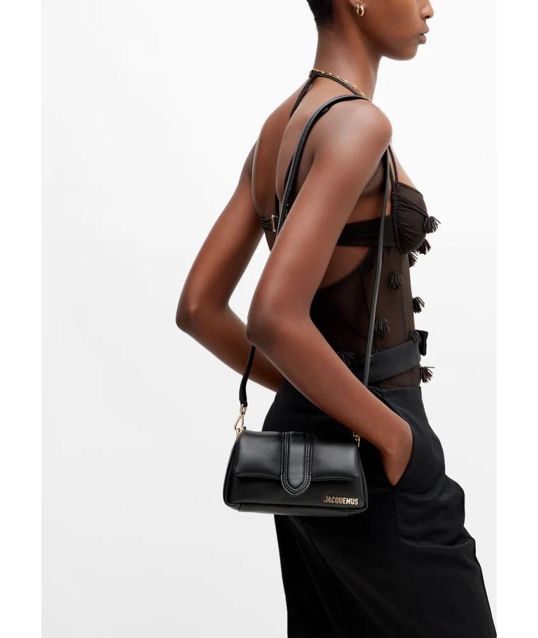 JACQUEMUS Черная кожаная сумка через плечо, фото 5