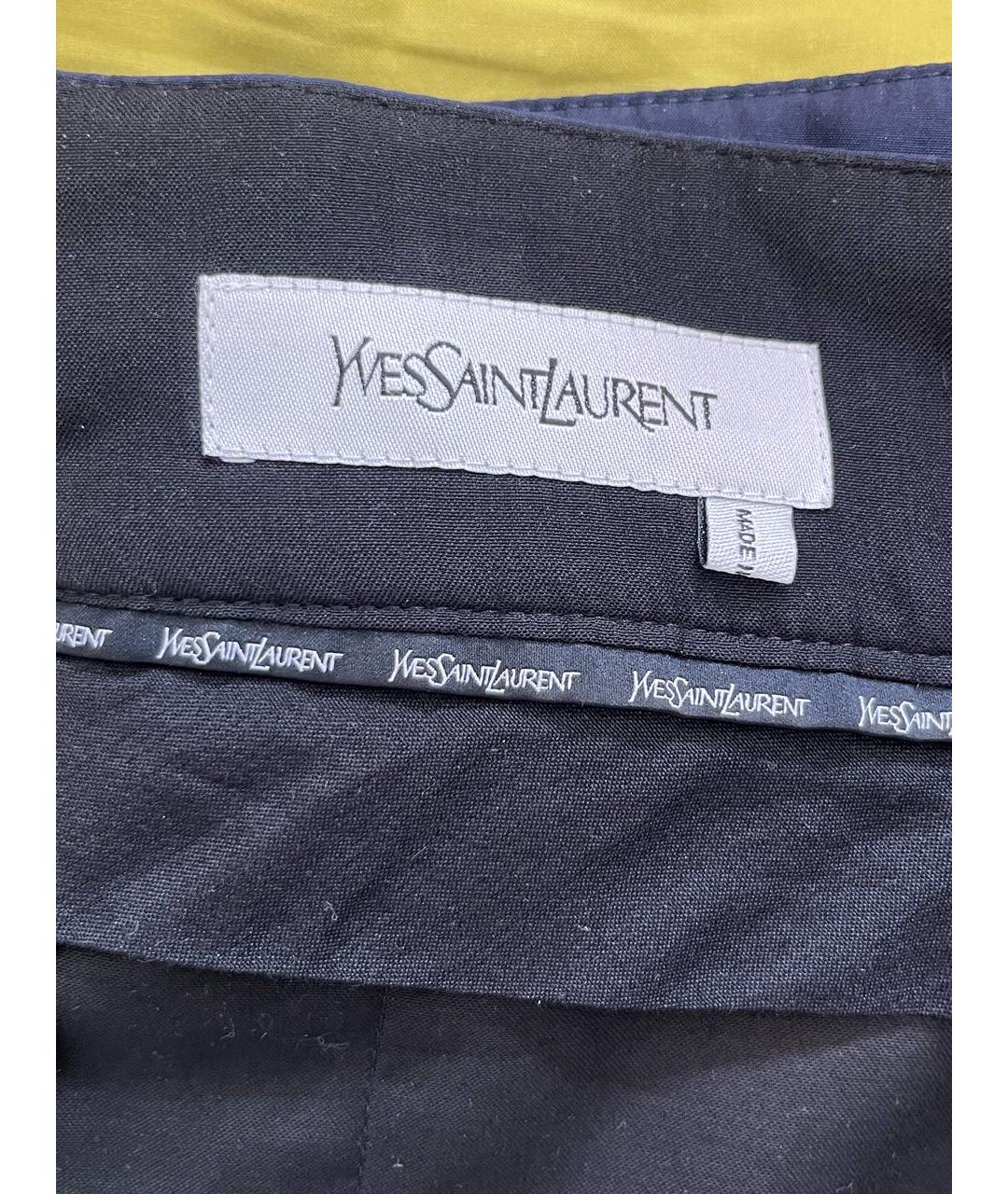 SAINT LAURENT Темно-синие шелковые повседневные брюки, фото 4