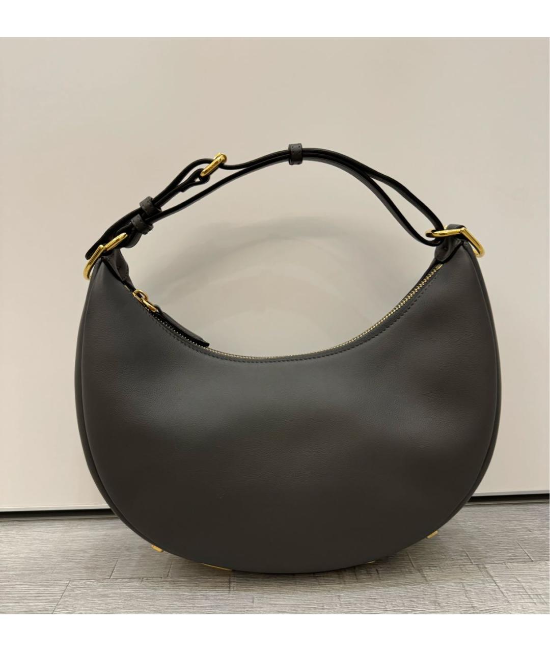 FENDI Антрацитовая кожаная сумка с короткими ручками, фото 7