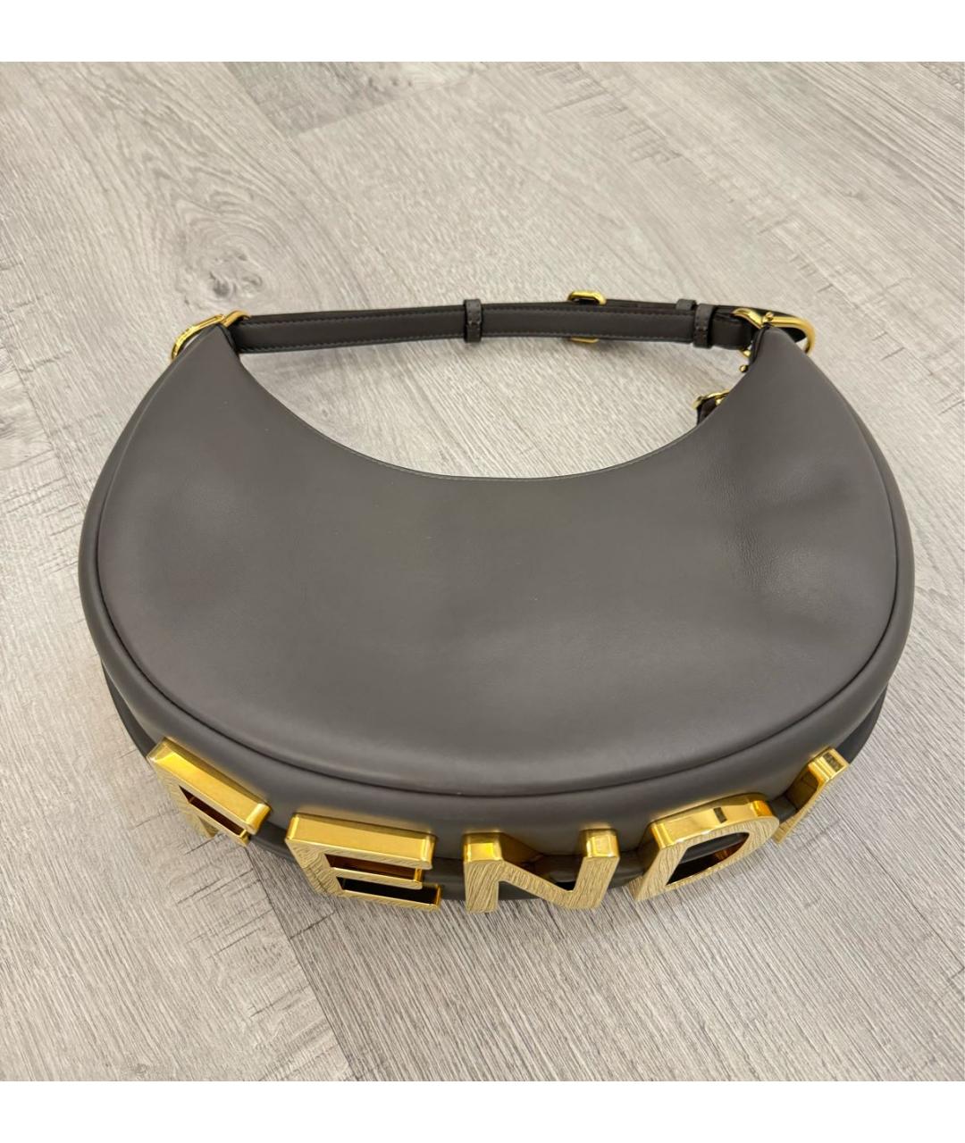 FENDI Антрацитовая кожаная сумка с короткими ручками, фото 9