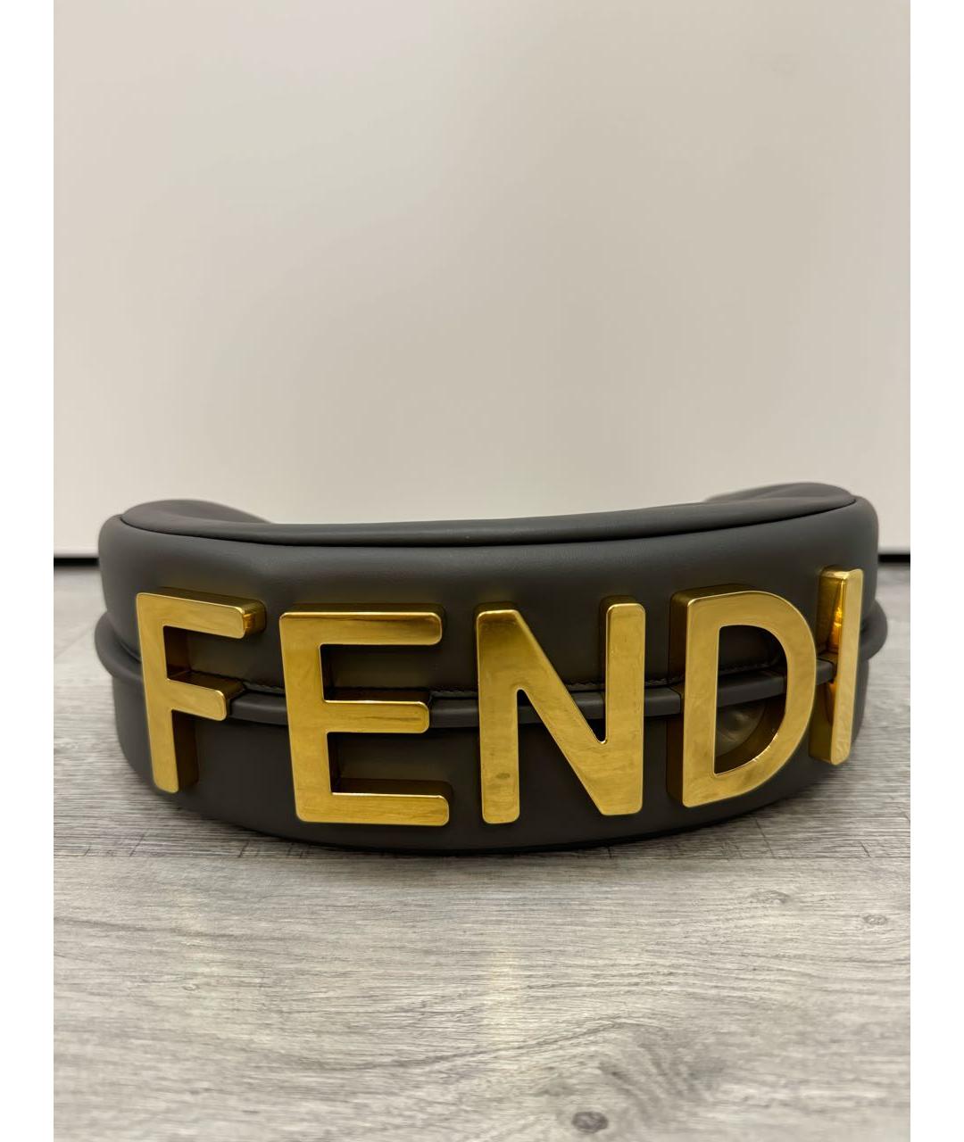 FENDI Антрацитовая кожаная сумка с короткими ручками, фото 2